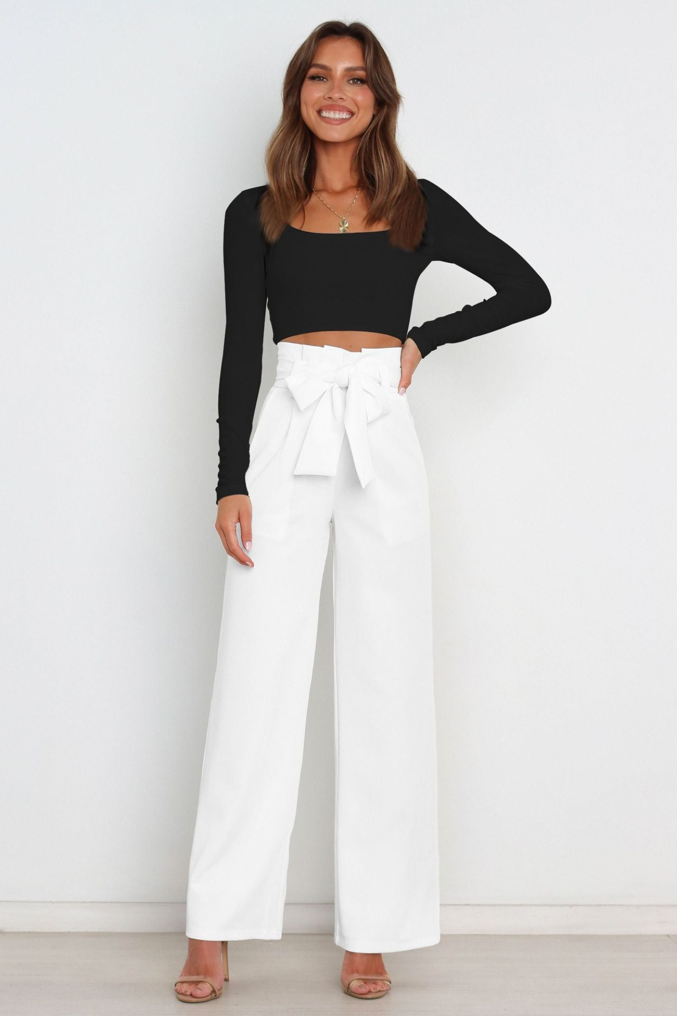 Linen High Waist Wide-Leg Trousers Tie Belt - Classic Fit