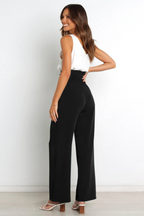 Linen High Waist Wide-Leg Trousers Tie Belt - Classic Fit