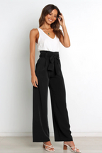 Linen High Waist Wide-Leg Trousers Tie Belt - Classic Fit