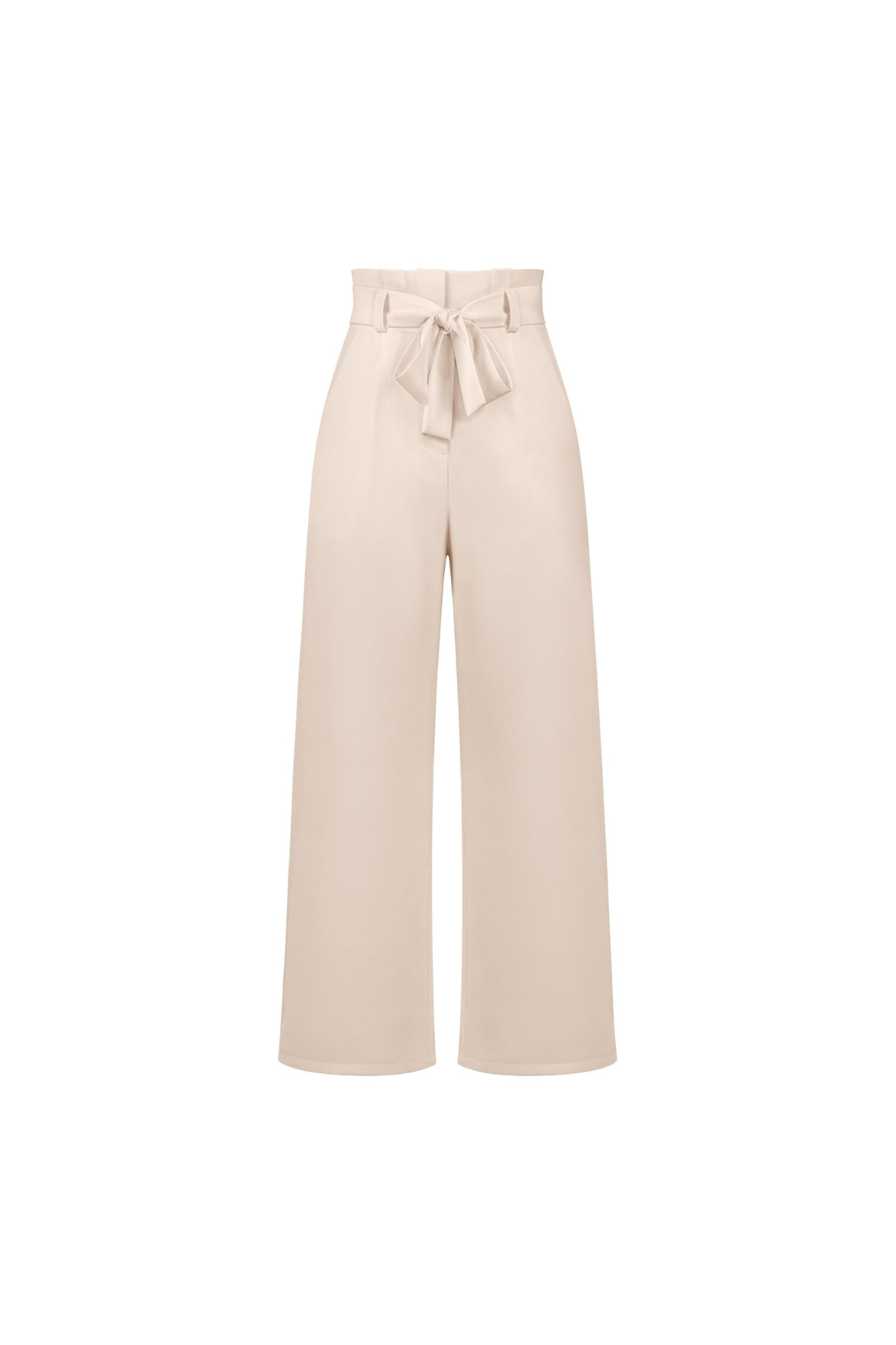 Linen High Waist Wide-Leg Trousers Tie Belt - Classic Fit