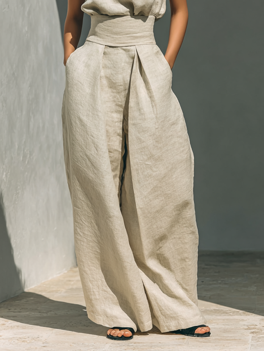 Linen Mock Neck Sleeveless Co-Ord Set - Relaxed Fit