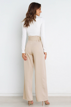 Linen High Waist Wide-Leg Trousers Tie Belt - Classic Fit