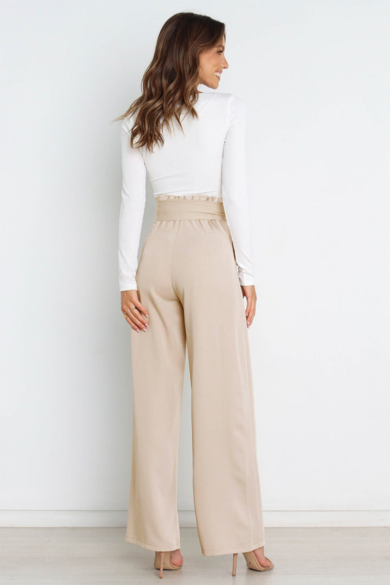 Linen High Waist Wide-Leg Trousers Tie Belt - Classic Fit