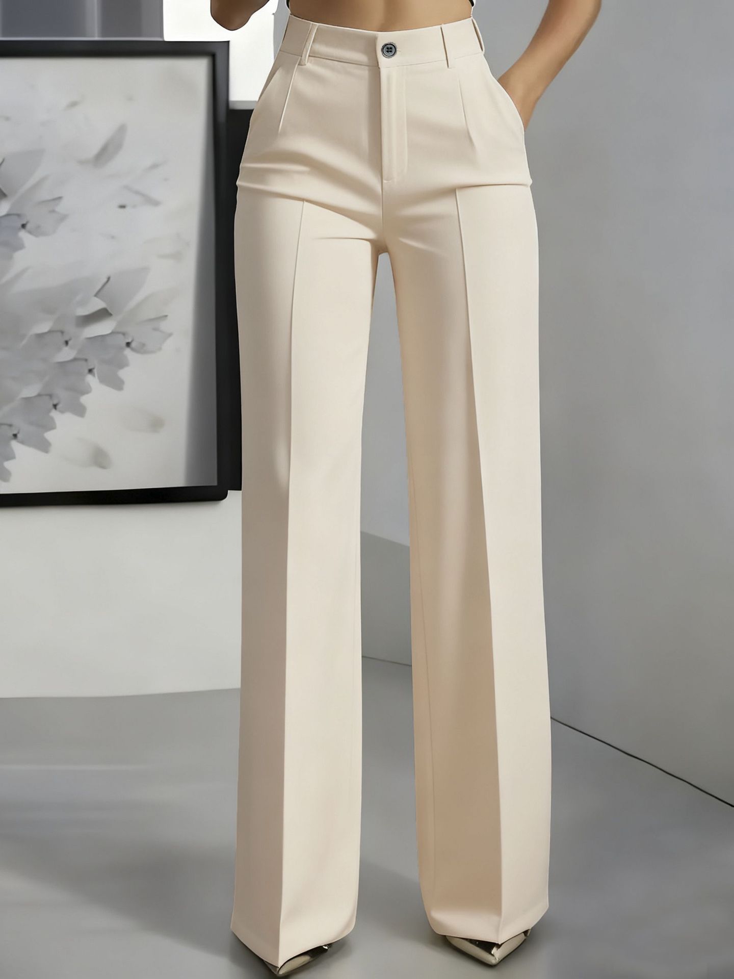 High Waist Wide-Leg Tailored Trousers - Classic Fit