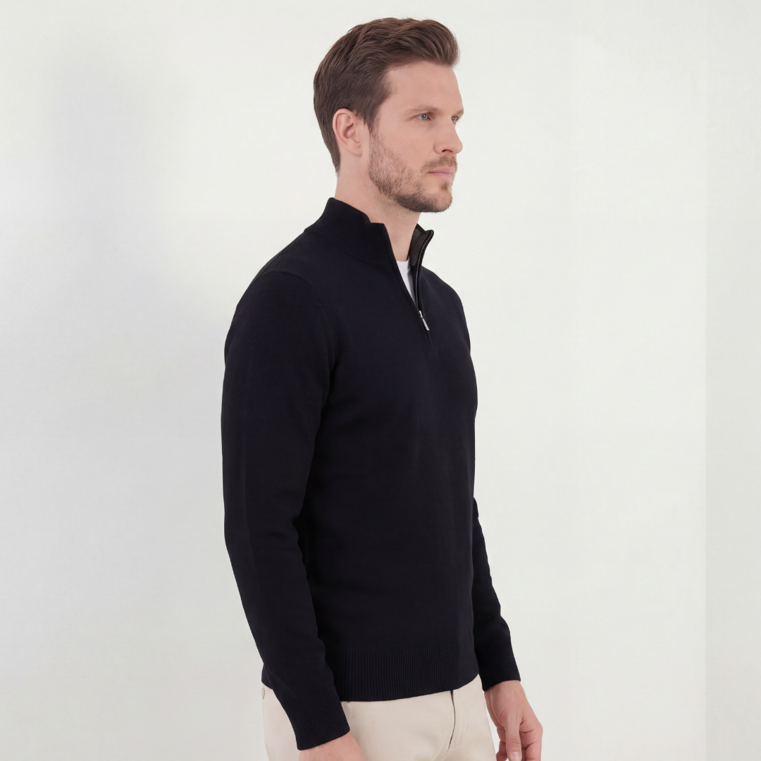 Half-Zip Fine Knit Sweater Funnel Neck - Classic Fit
