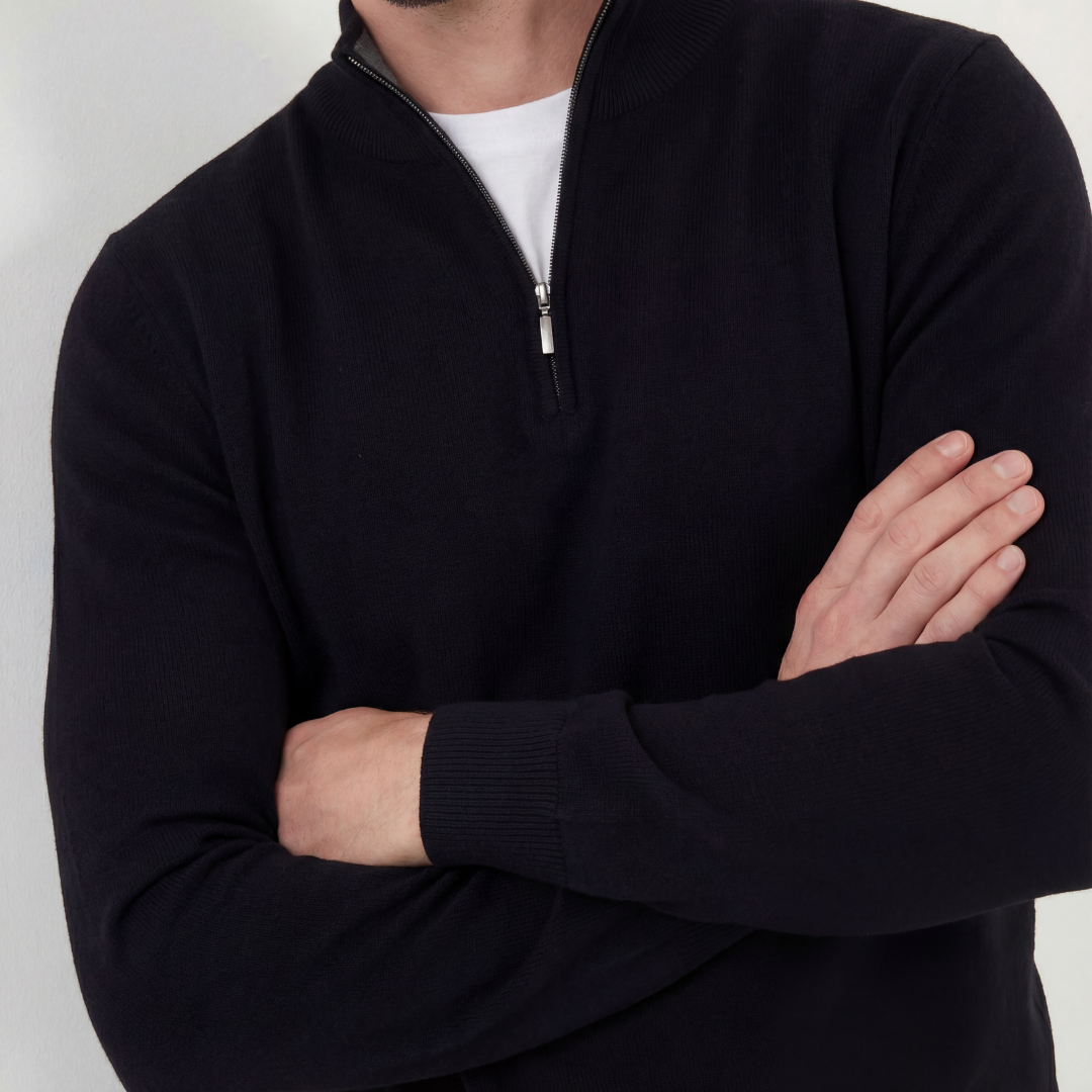 Half-Zip Fine Knit Sweater Funnel Neck - Classic Fit