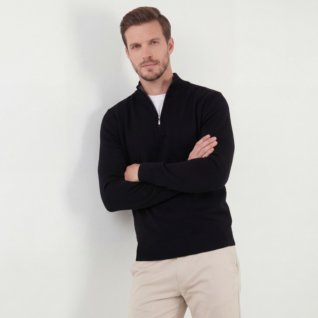 Half-Zip Fine Knit Sweater Funnel Neck - Classic Fit