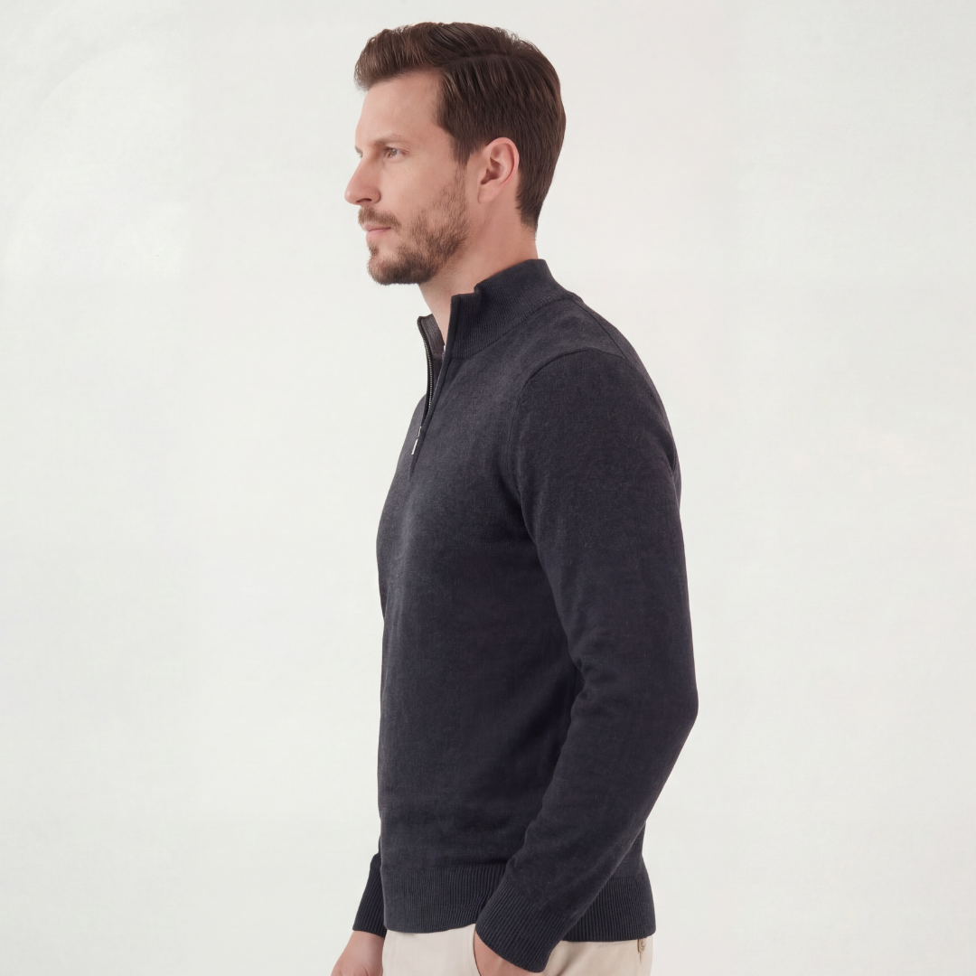 Half-Zip Fine Knit Sweater Funnel Neck - Classic Fit