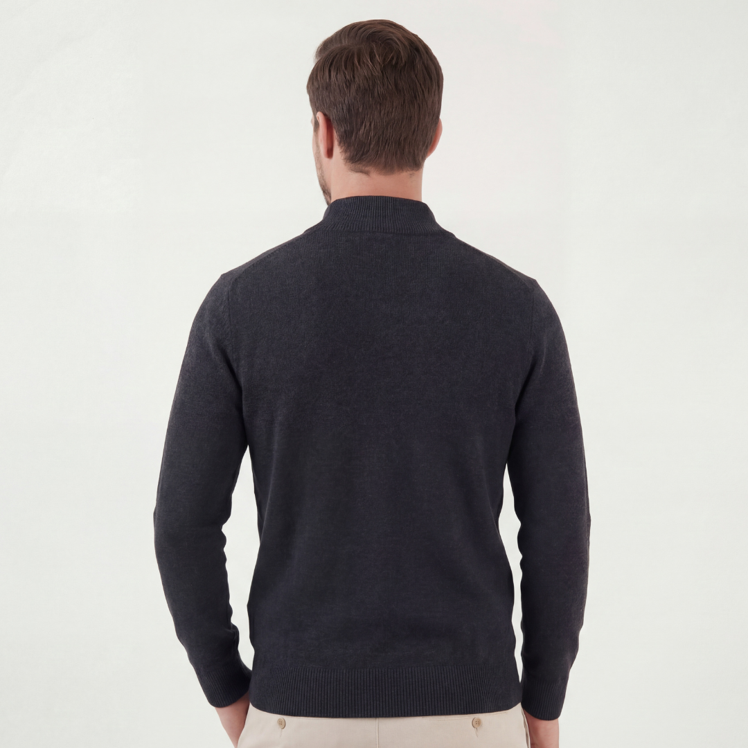 Half-Zip Fine Knit Sweater Funnel Neck - Classic Fit