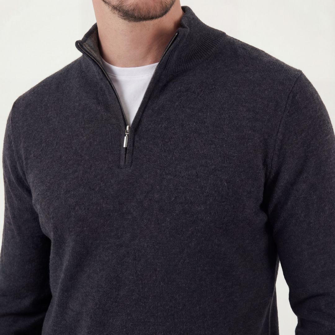 Half-Zip Fine Knit Sweater Funnel Neck - Classic Fit