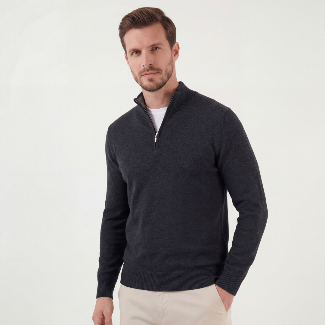 Half-Zip Fine Knit Sweater Funnel Neck - Classic Fit