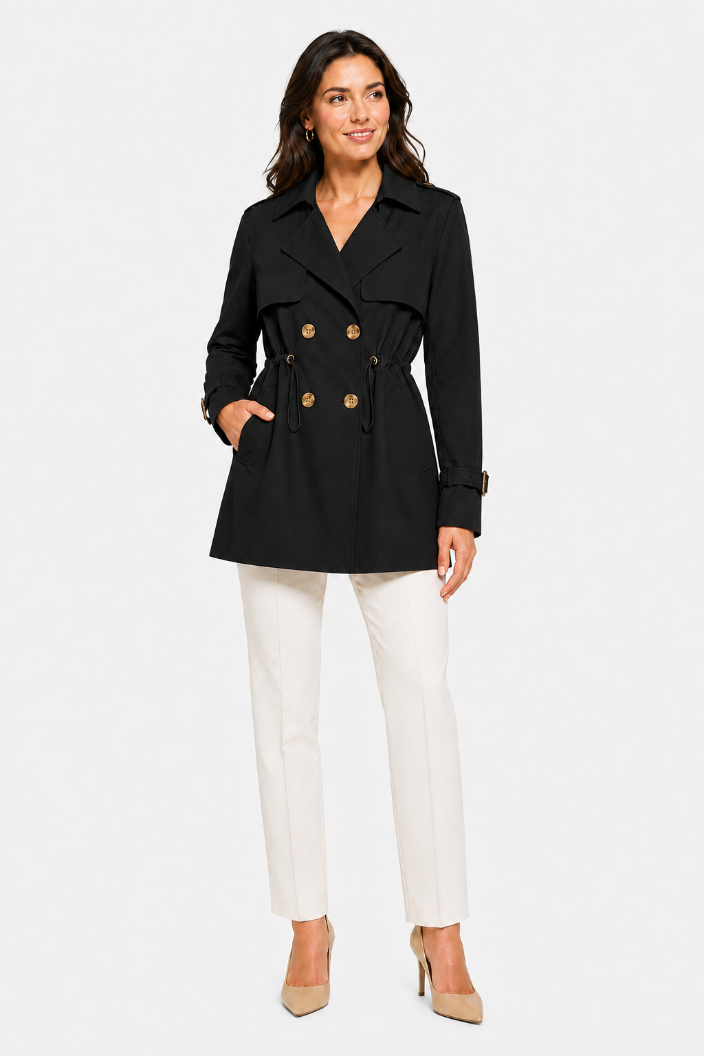 Short Trench Coat with Drawstring - Tailored Fit
