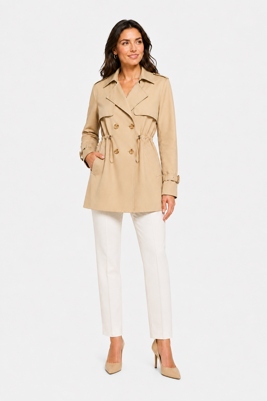 Short Trench Coat with Drawstring - Tailored Fit