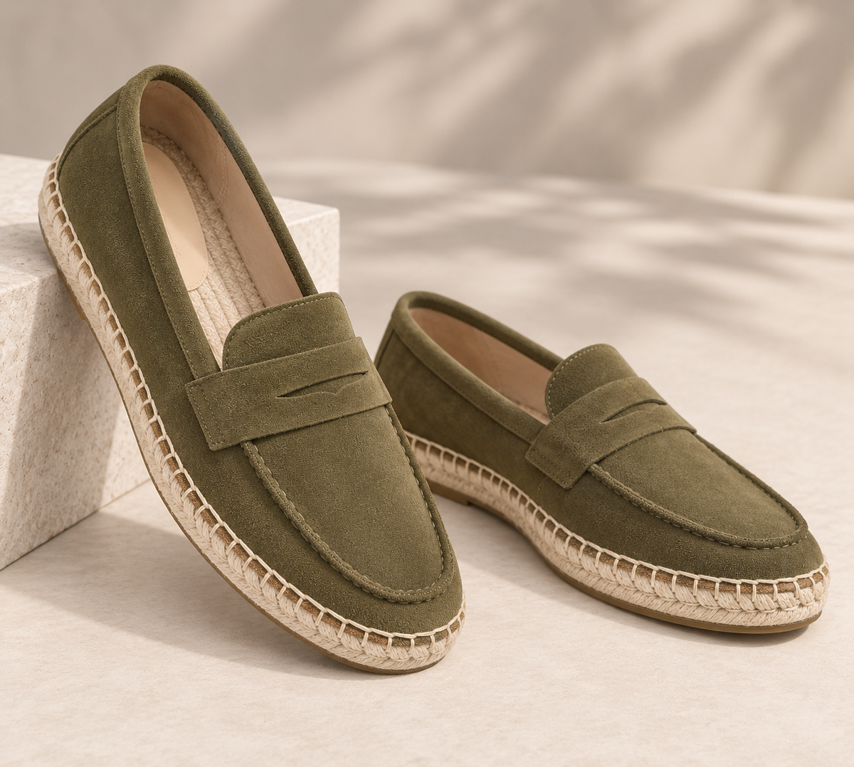 Men's Espadrille Suede Loafers – Rope Sole Slip-On