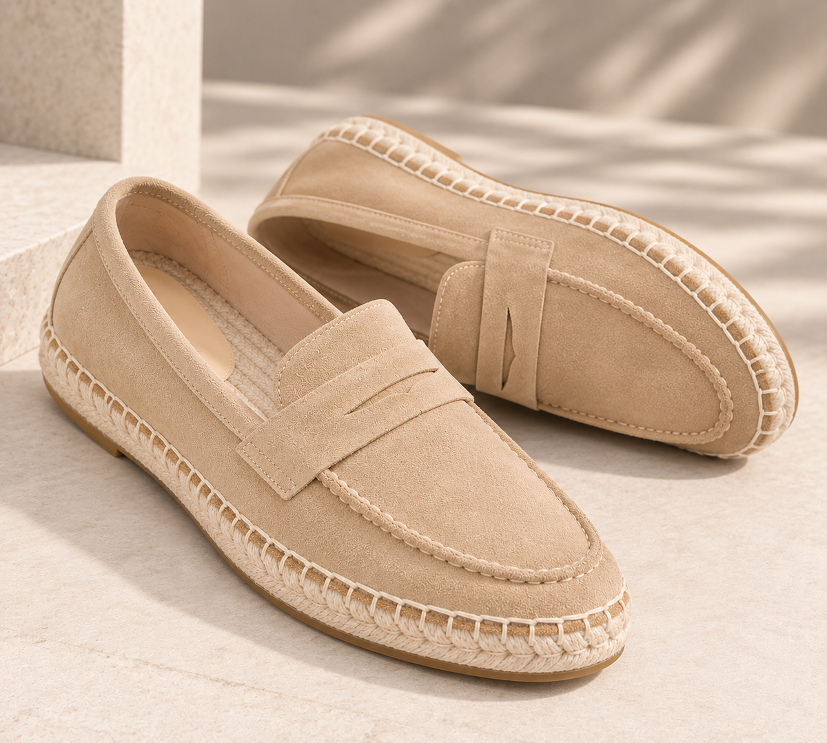 Men's Espadrille Suede Loafers – Rope Sole Slip-On