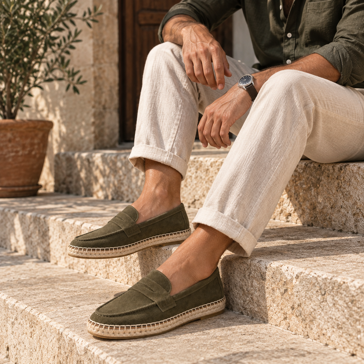 Men's Espadrille Suede Loafers – Rope Sole Slip-On