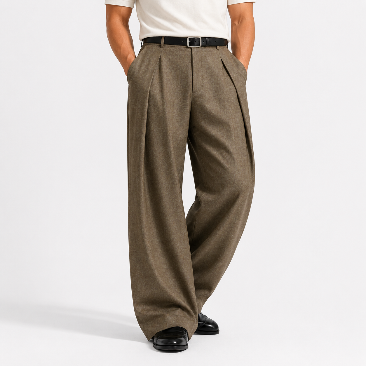 Double Pleat Wide-Leg Dress Trousers - Relaxed Fit