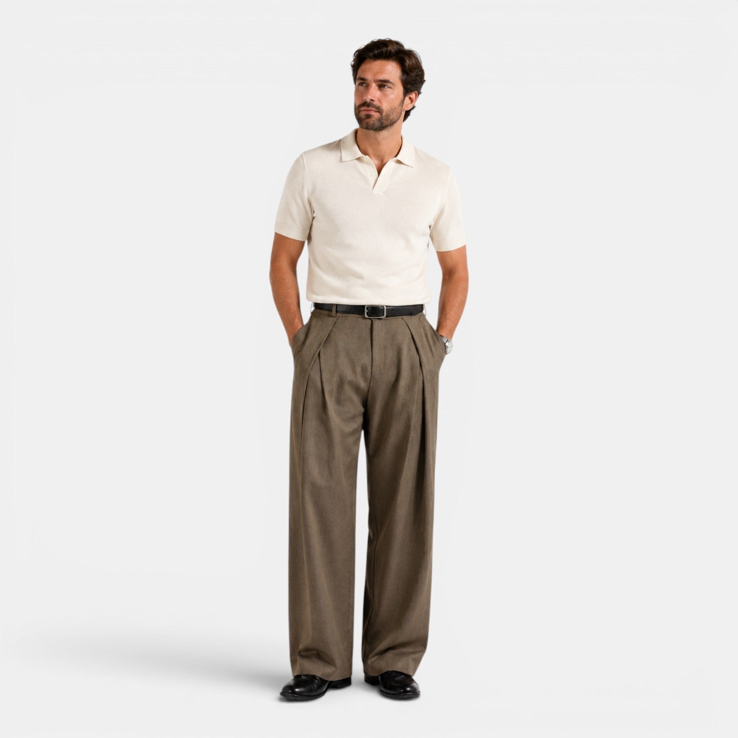Double Pleat Wide-Leg Dress Trousers - Relaxed Fit