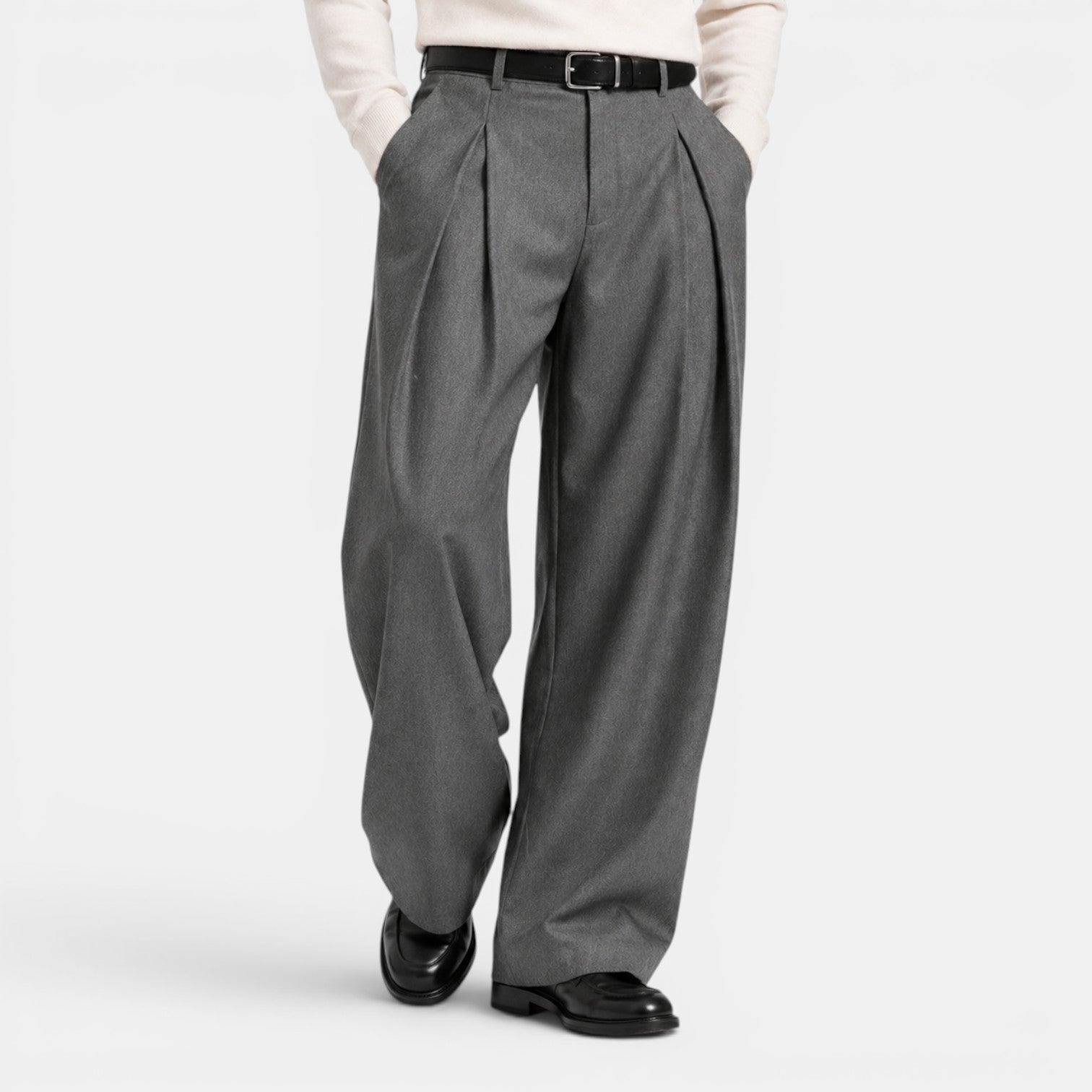 Double Pleat Wide-Leg Dress Trousers - Relaxed Fit