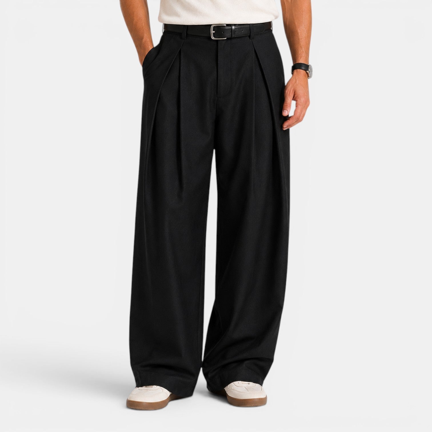 Double Pleat Wide-Leg Dress Trousers - Relaxed Fit