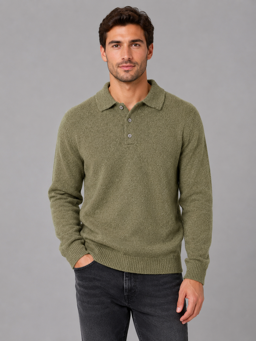 Men's Textured Knit Polo Sweater – Smart Casual Fit