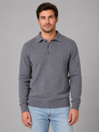 Men's Textured Knit Polo Sweater – Smart Casual Fit