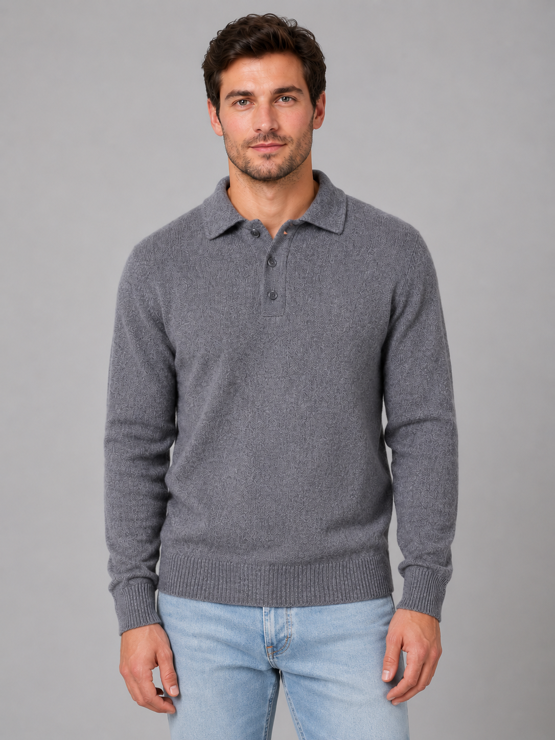Men's Textured Knit Polo Sweater – Smart Casual Fit