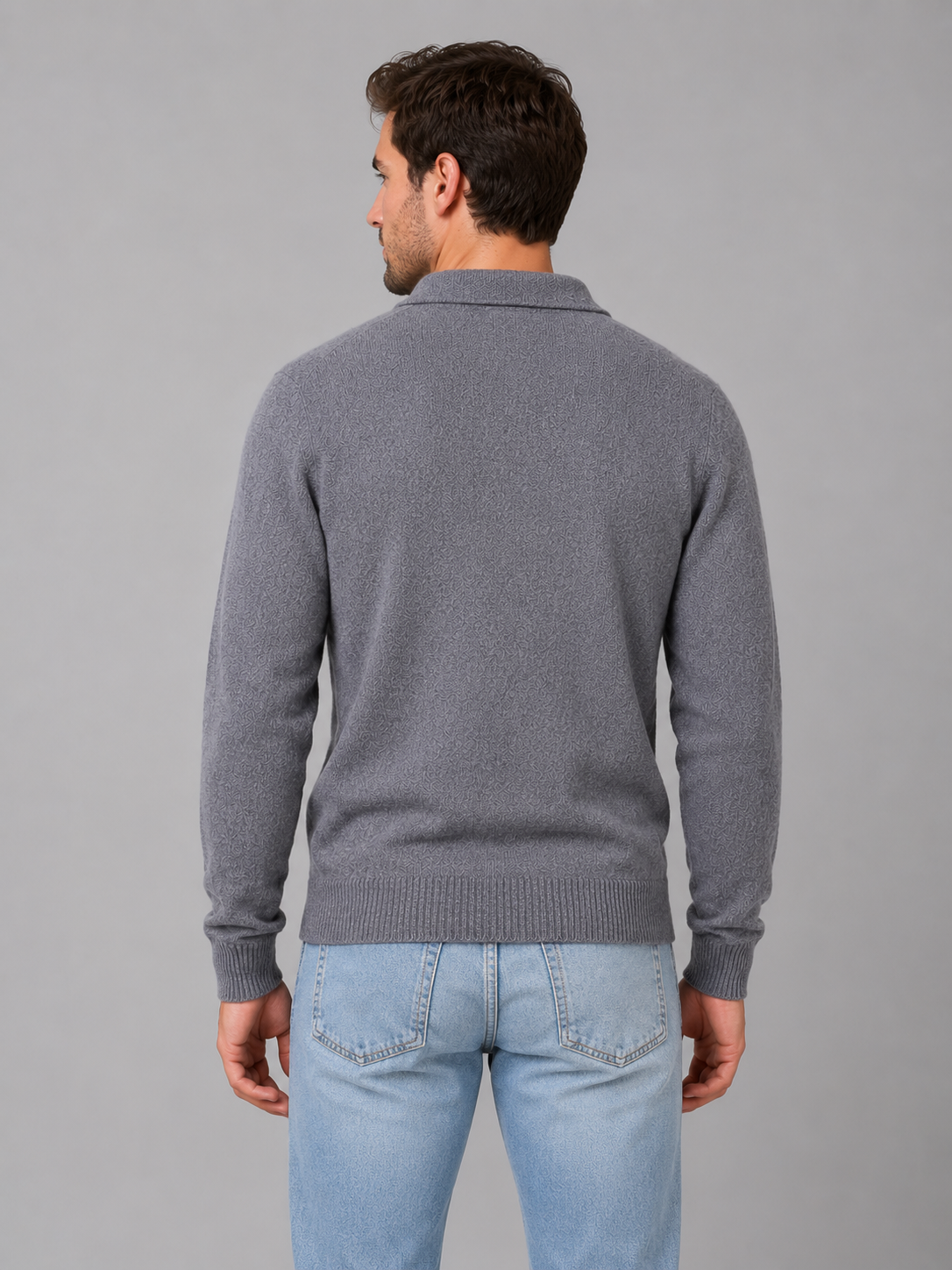 Men's Textured Knit Polo Sweater – Smart Casual Fit