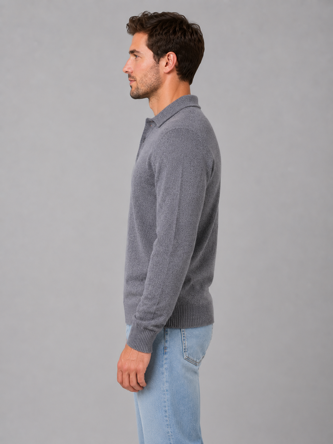 Men's Textured Knit Polo Sweater – Smart Casual Fit