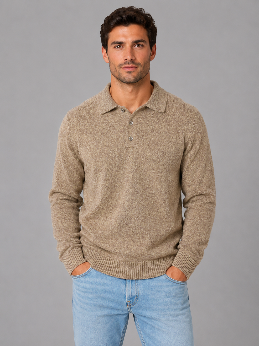 Men's Textured Knit Polo Sweater – Smart Casual Fit