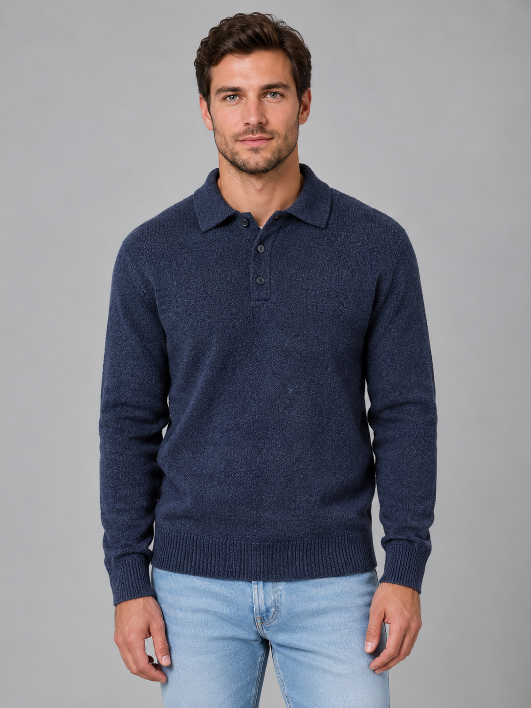 Men's Textured Knit Polo Sweater – Smart Casual Fit