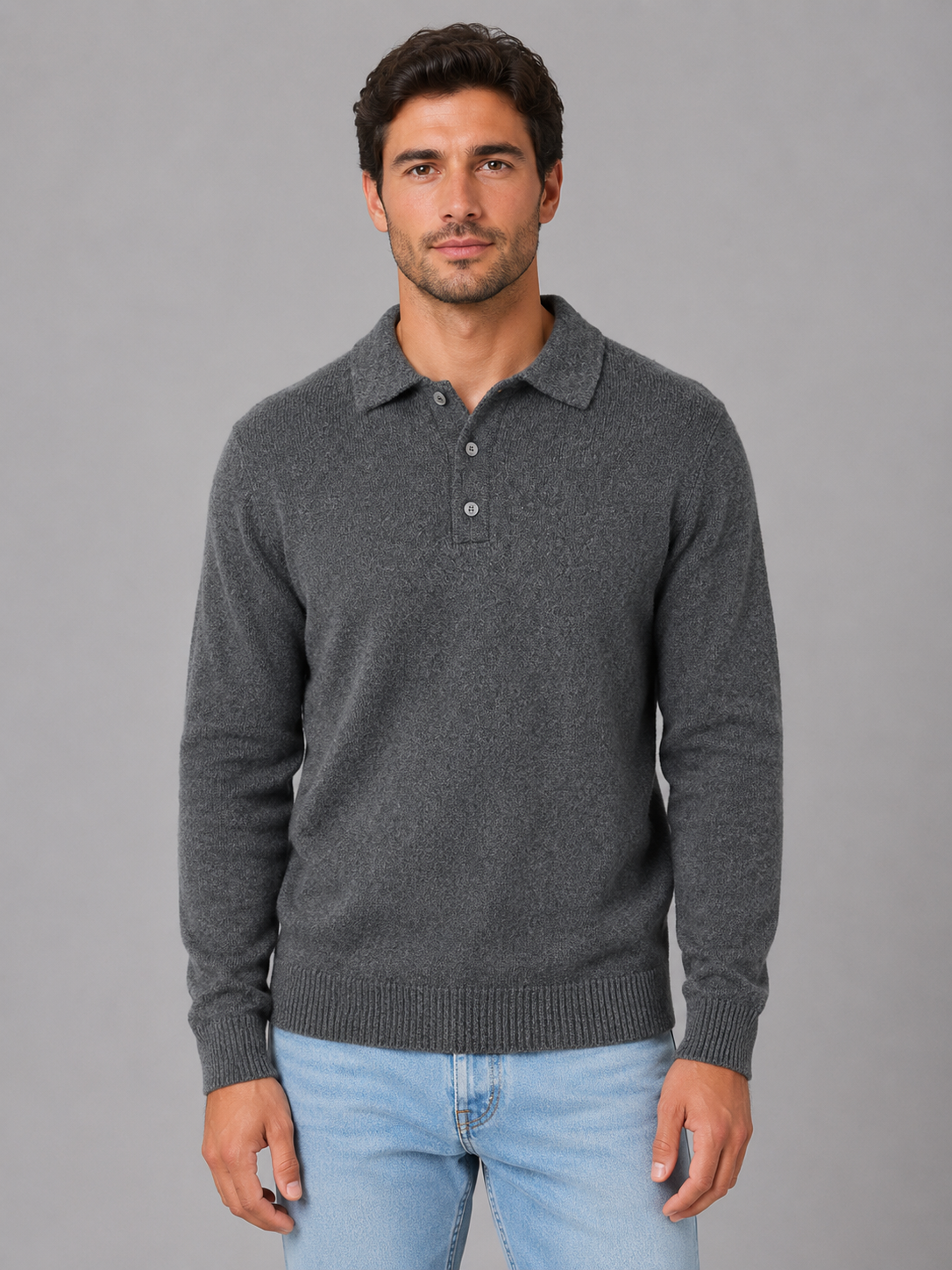 Men's Textured Knit Polo Sweater – Smart Casual Fit