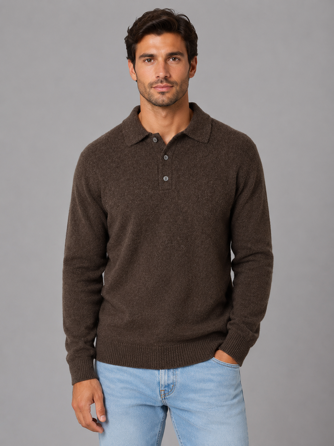 Men's Textured Knit Polo Sweater – Smart Casual Fit