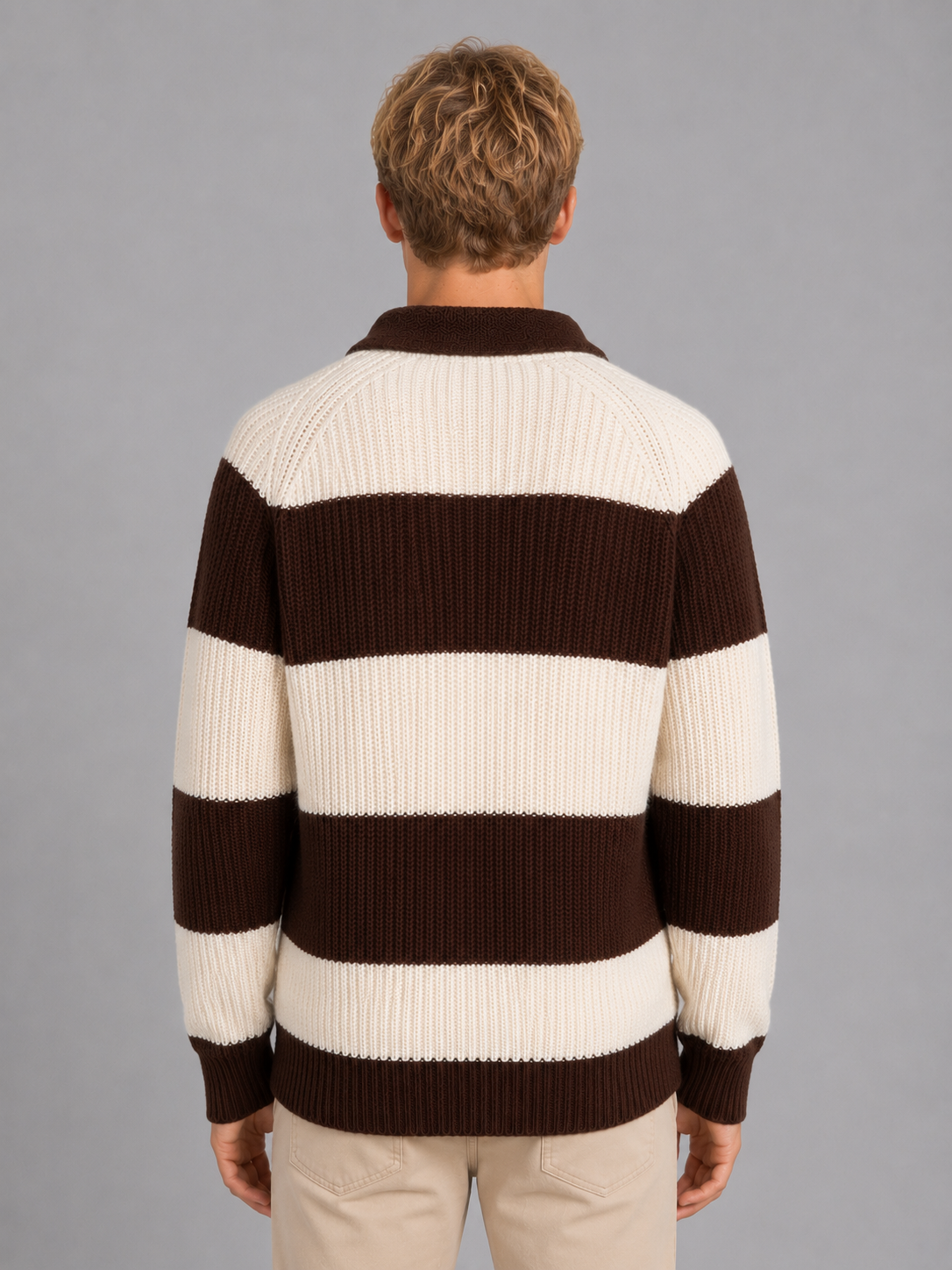 Men's Striped Ribbed Polo Sweater – Relaxed Fit