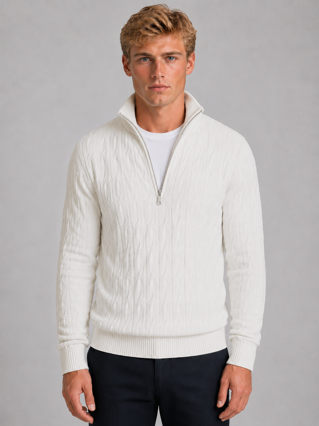 Men's Cable Knit Quarter Zip Sweater – Regular Fit
