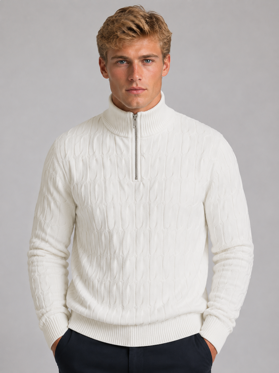 Men's Cable Knit Quarter Zip Sweater – Regular Fit