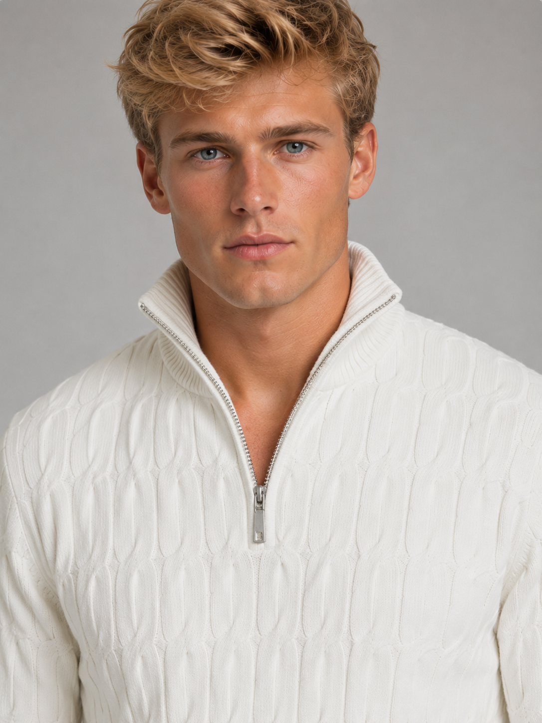 Men's Cable Knit Quarter Zip Sweater – Regular Fit