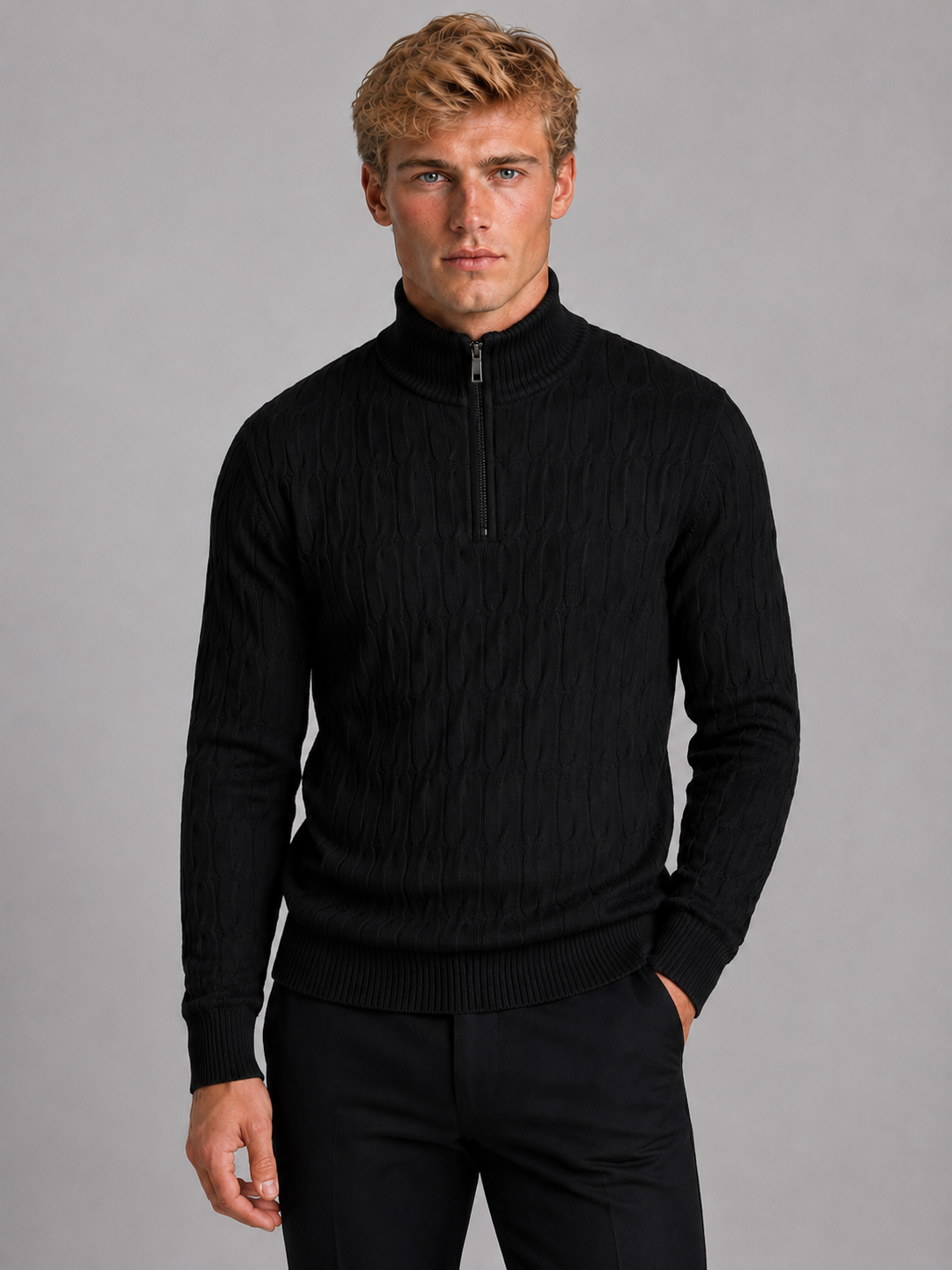 Men's Cable Knit Quarter Zip Sweater – Regular Fit