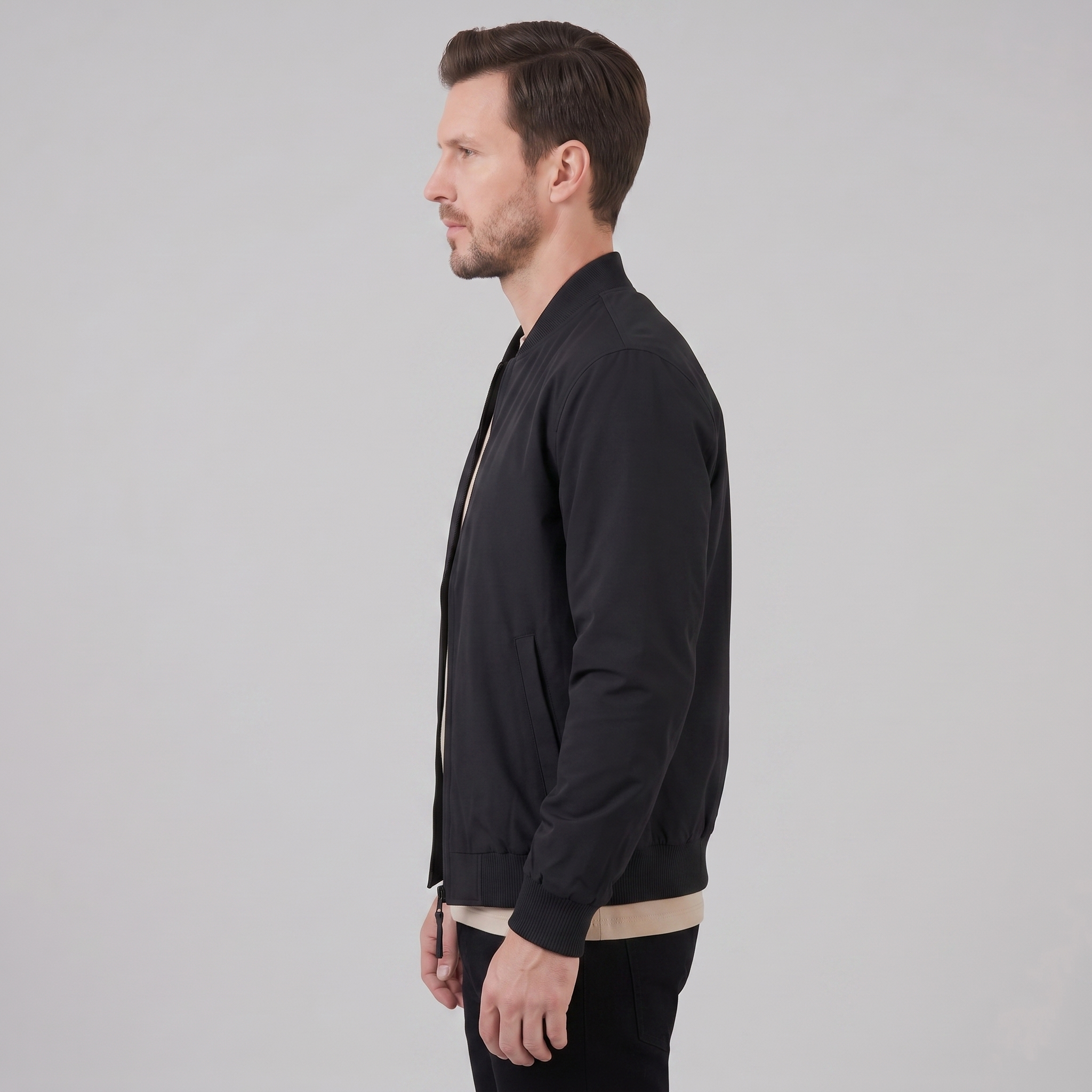 Bomber Jacket Ribbed Collar Cuffs Full-Zip - Regular Fit