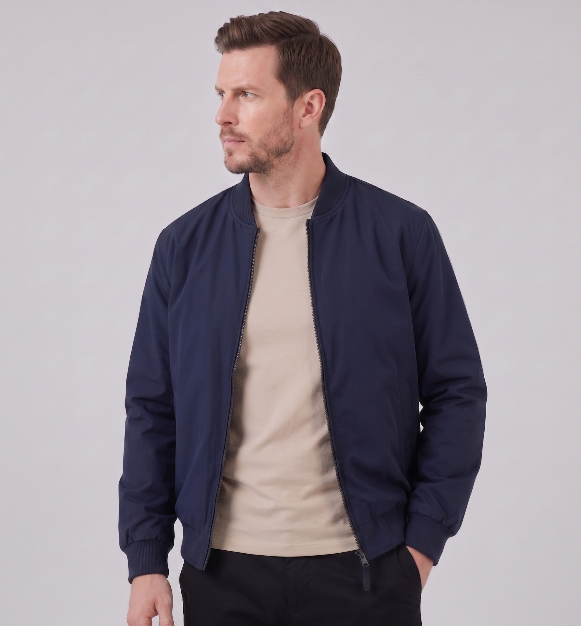 Bomber Jacket Ribbed Collar Cuffs Full-Zip - Regular Fit