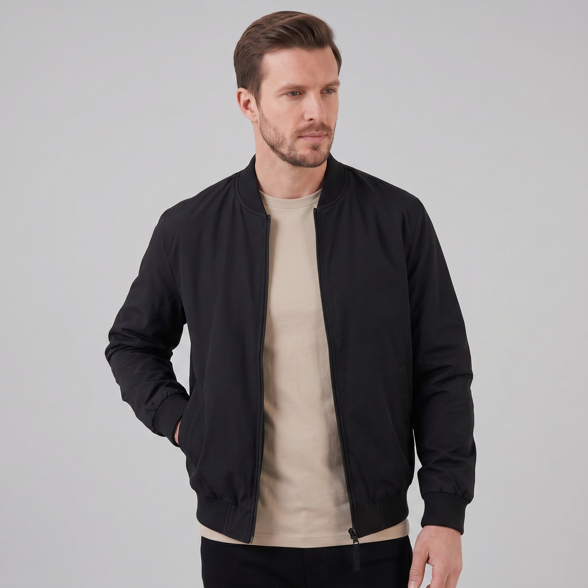 Bomber Jacket Ribbed Collar Cuffs Full-Zip - Regular Fit