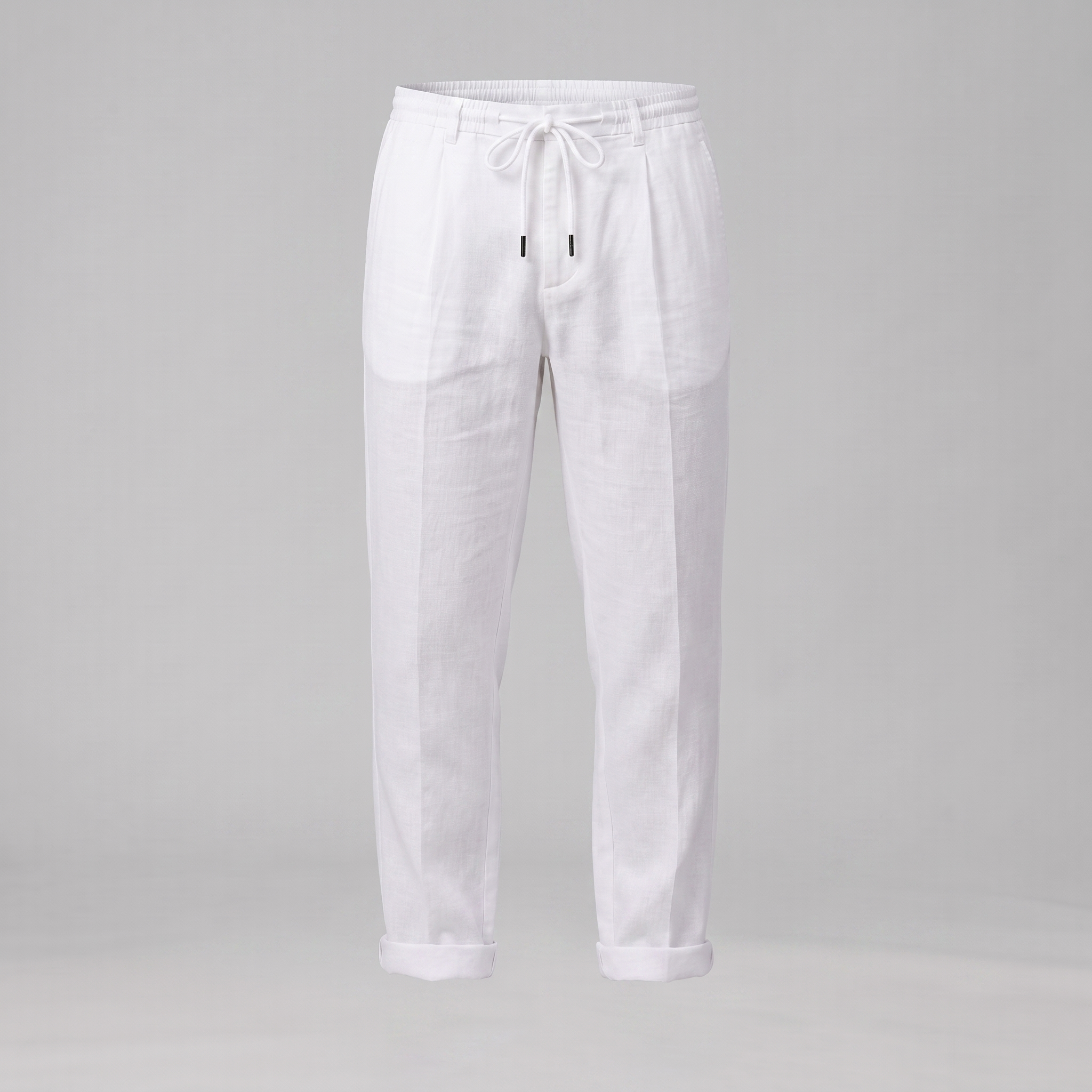 Linen Pleated Drawstring Trousers - Relaxed Fit