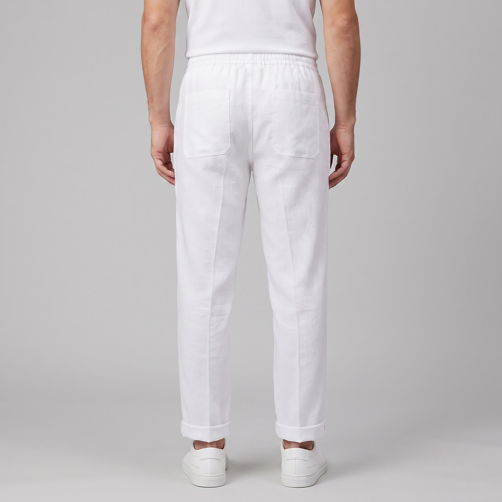 Linen Pleated Drawstring Trousers - Relaxed Fit