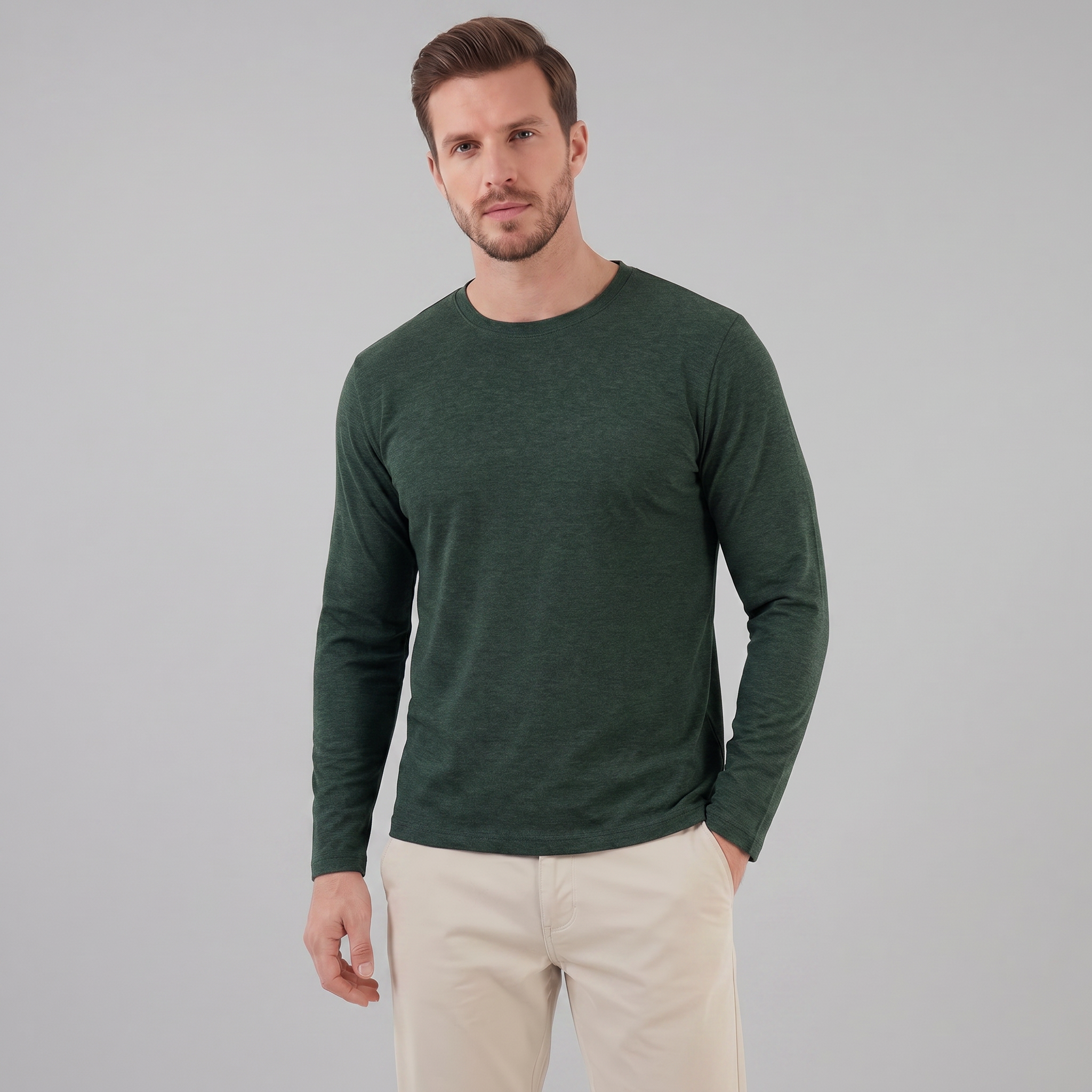 Crew Neck Fine Knit Long Sleeve Pullover - Classic Fit