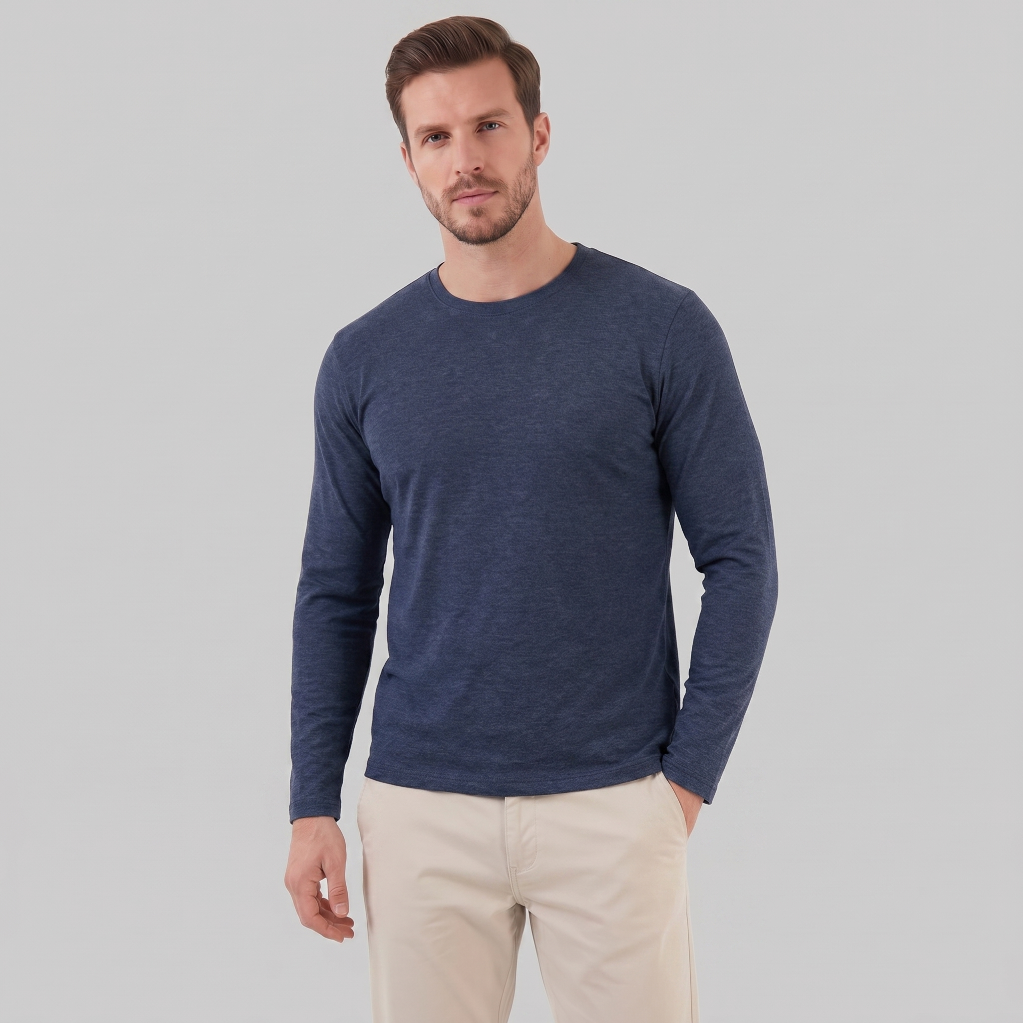 Crew Neck Fine Knit Long Sleeve Pullover - Classic Fit