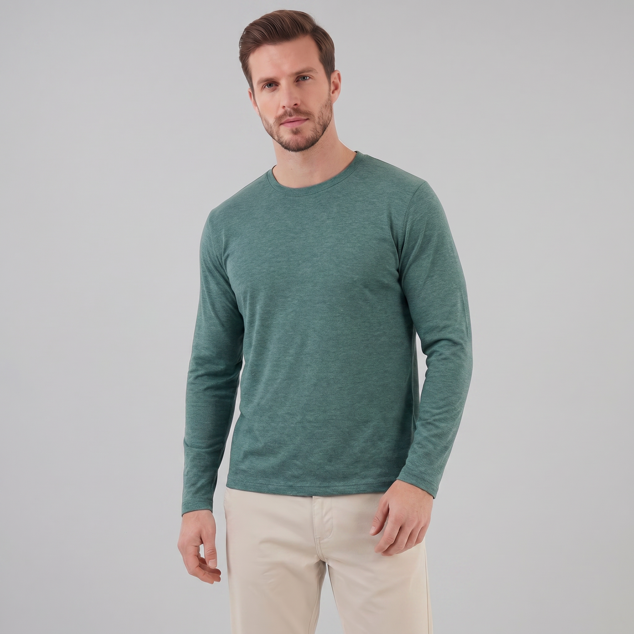 Crew Neck Fine Knit Long Sleeve Pullover - Classic Fit