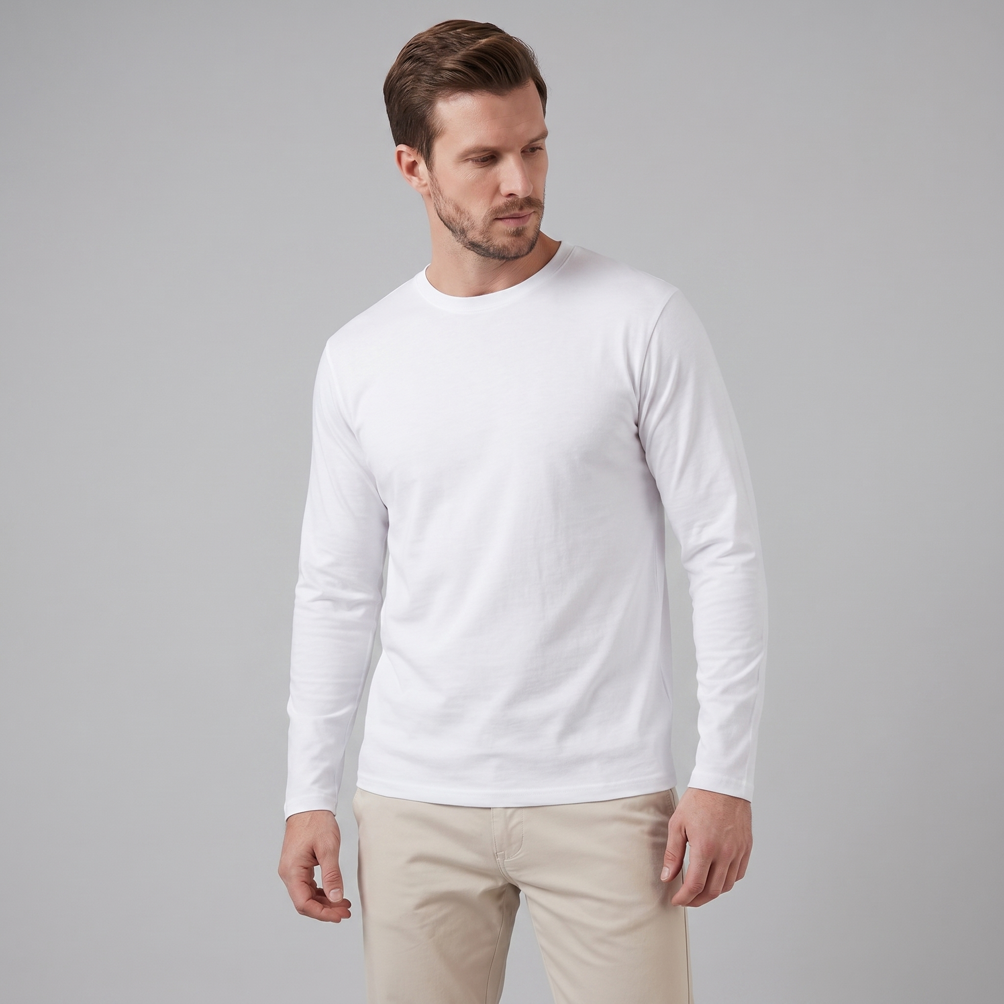 Crew Neck Fine Knit Long Sleeve Pullover - Classic Fit
