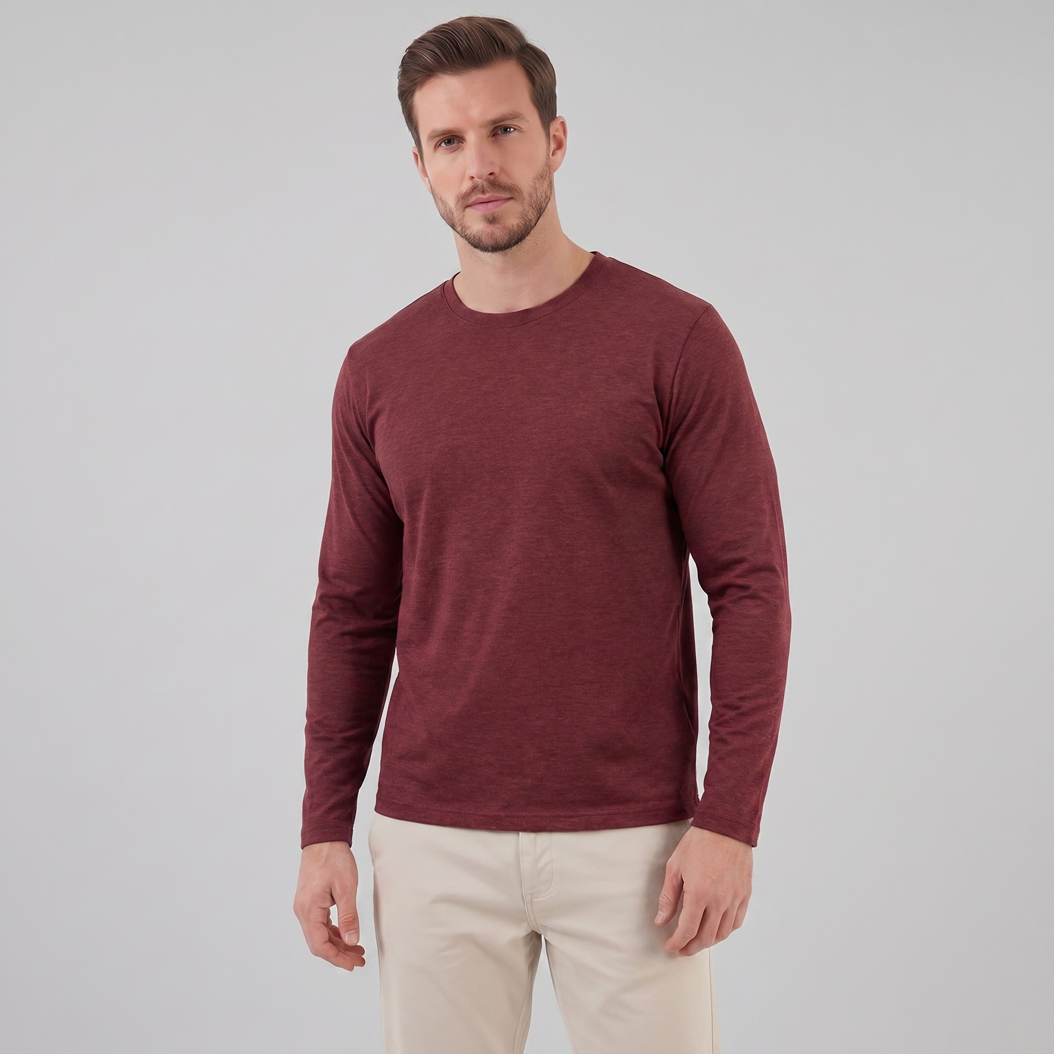 Crew Neck Fine Knit Long Sleeve Pullover - Classic Fit