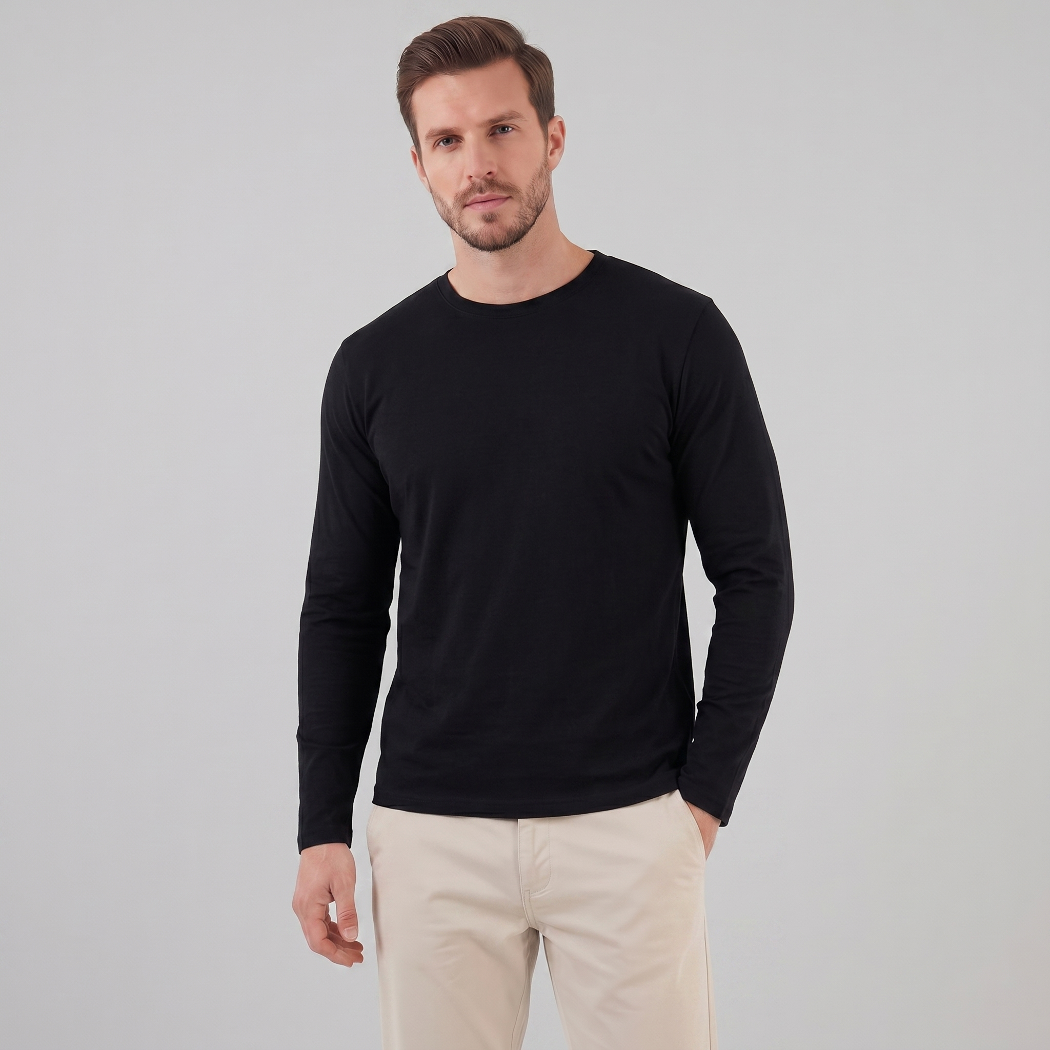 Crew Neck Fine Knit Long Sleeve Pullover - Classic Fit