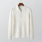 Ribbed Knit Polo Collar Half-Zip Sweater - Slim Fit